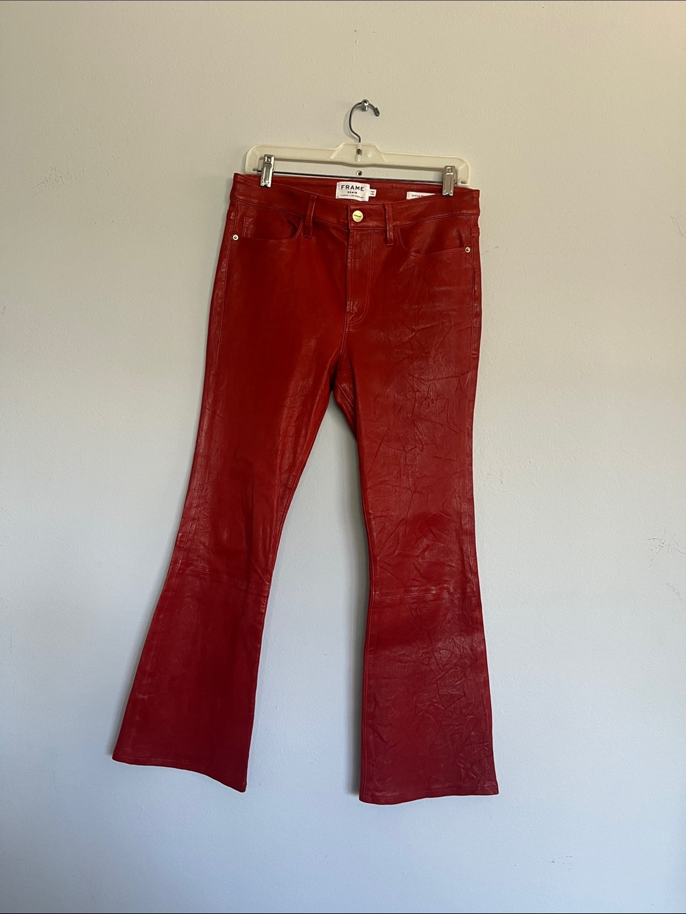Frame Denim Red Leather Flare Jeans